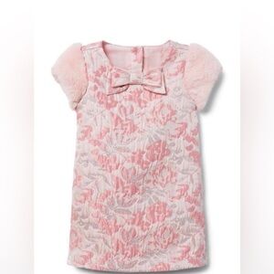 JANIE AND JACK | Pink Floral Metallic Faux Fur Sleeve Shift Dress.